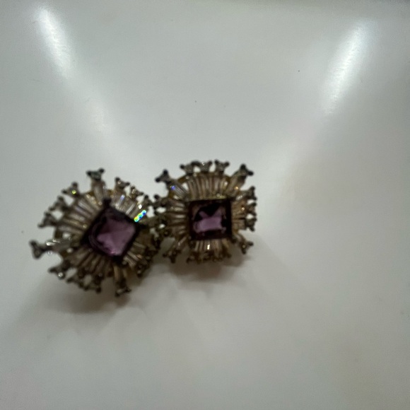 Vintage Gold and Purple Earrings - Picture 2 of 3